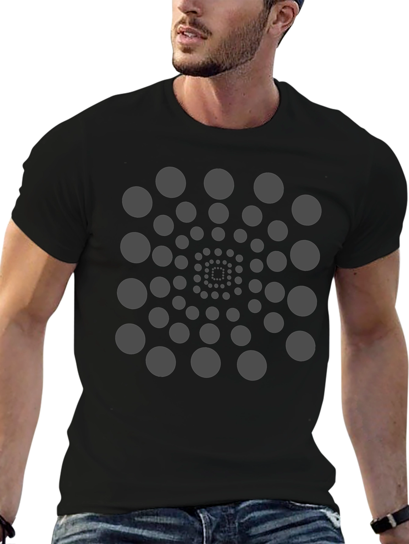 Geometric Circle Spiral Black T-Shirt