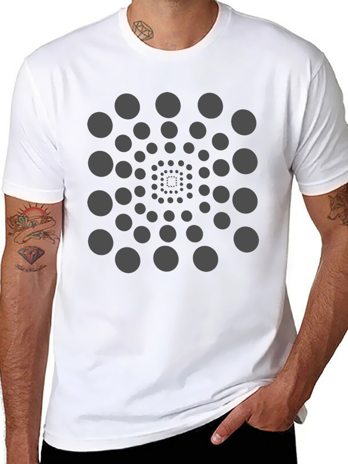 Geometric Circle Spiral Black T-Shirt