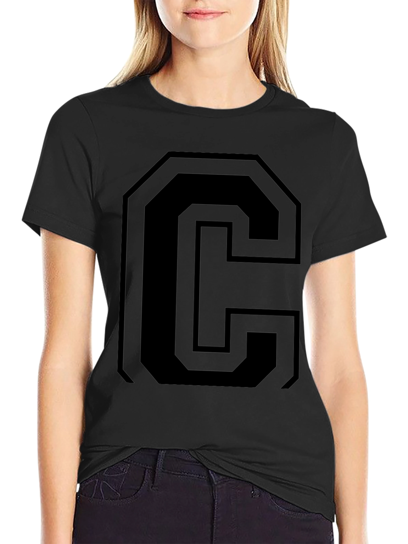 Bold Letter C Graphic Tee - Black