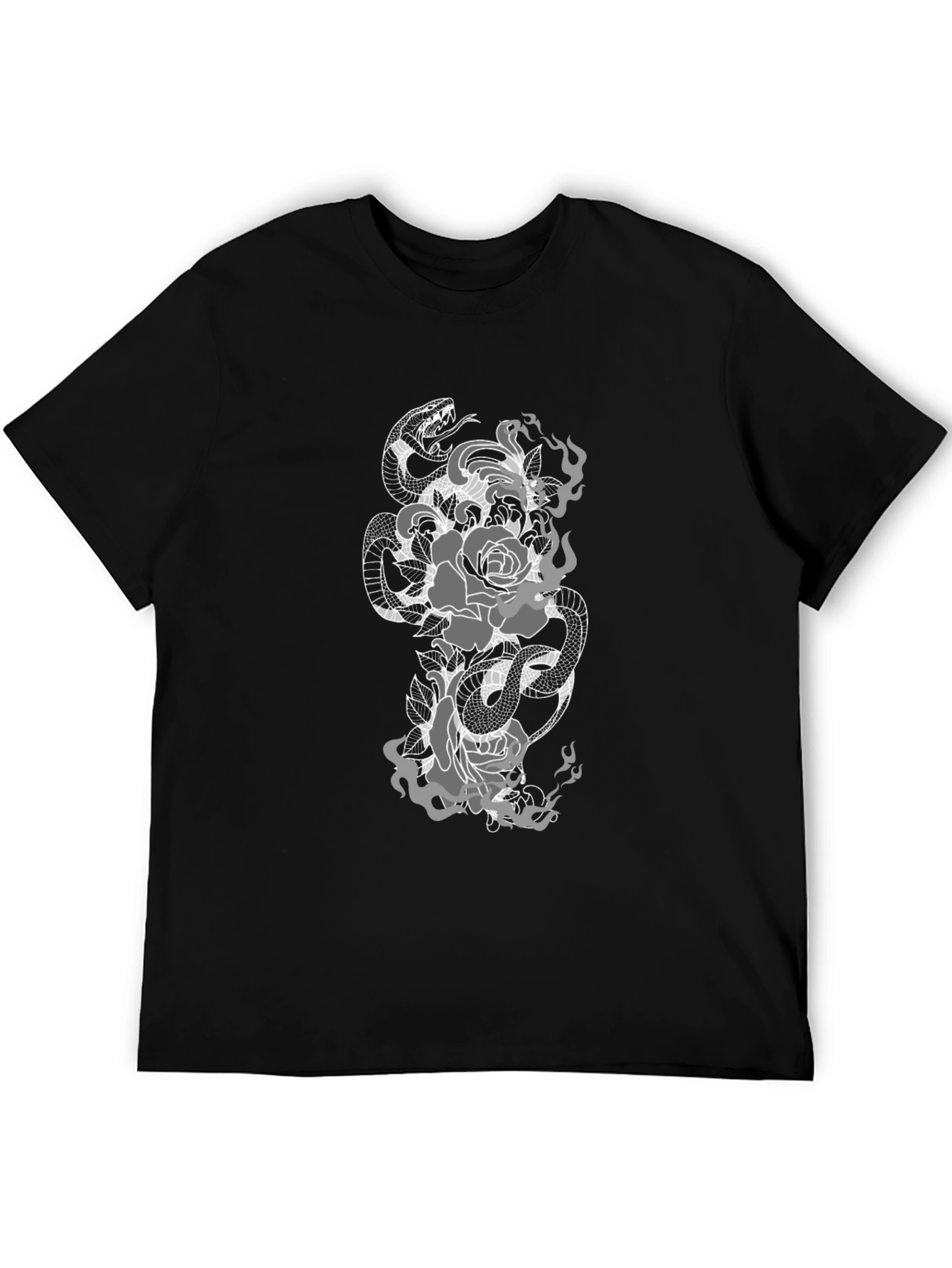 Snake & Roses Graphic Tee - Black Casual Fit