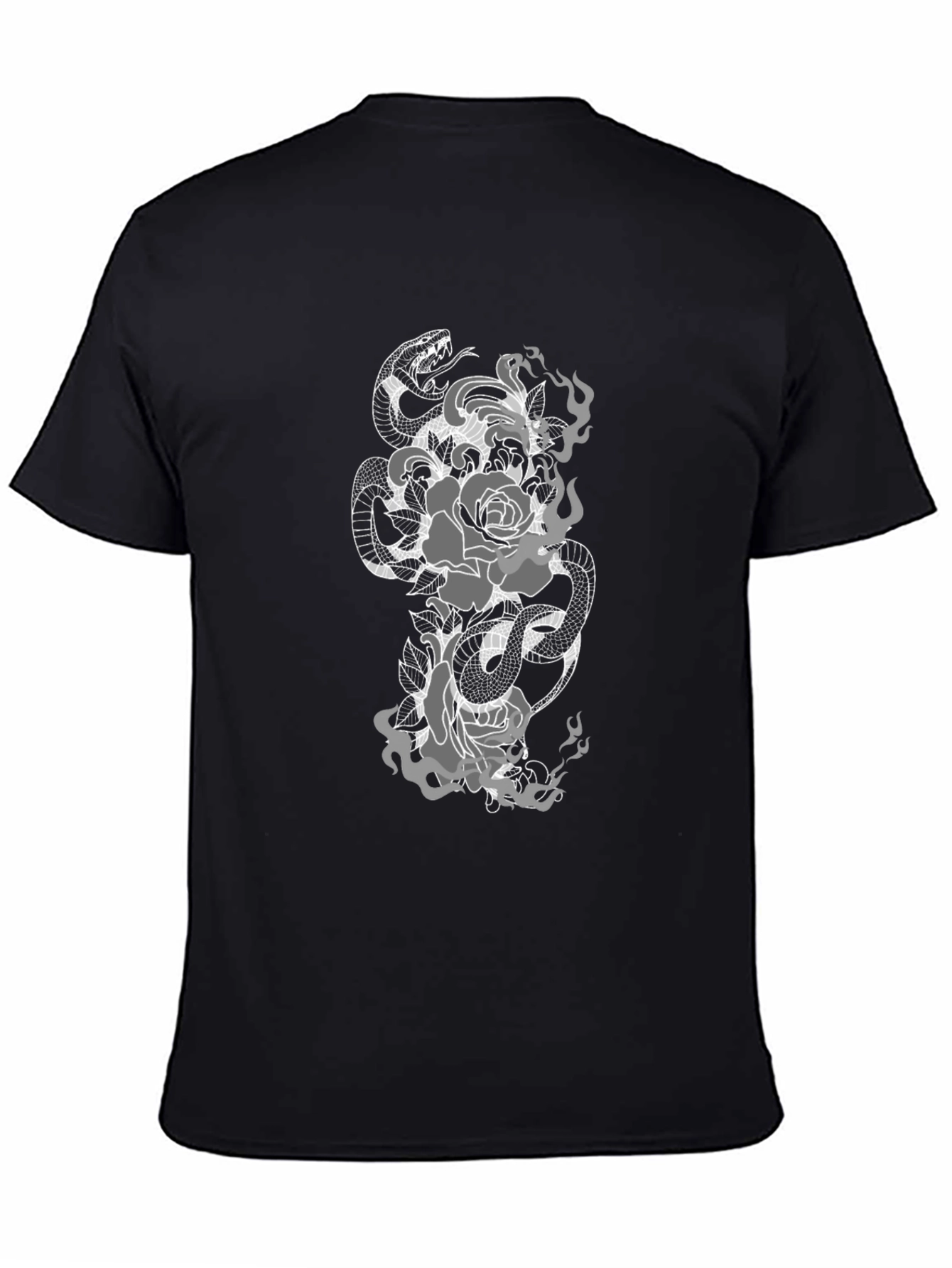 Snake & Roses Graphic Tee - Black Casual Fit