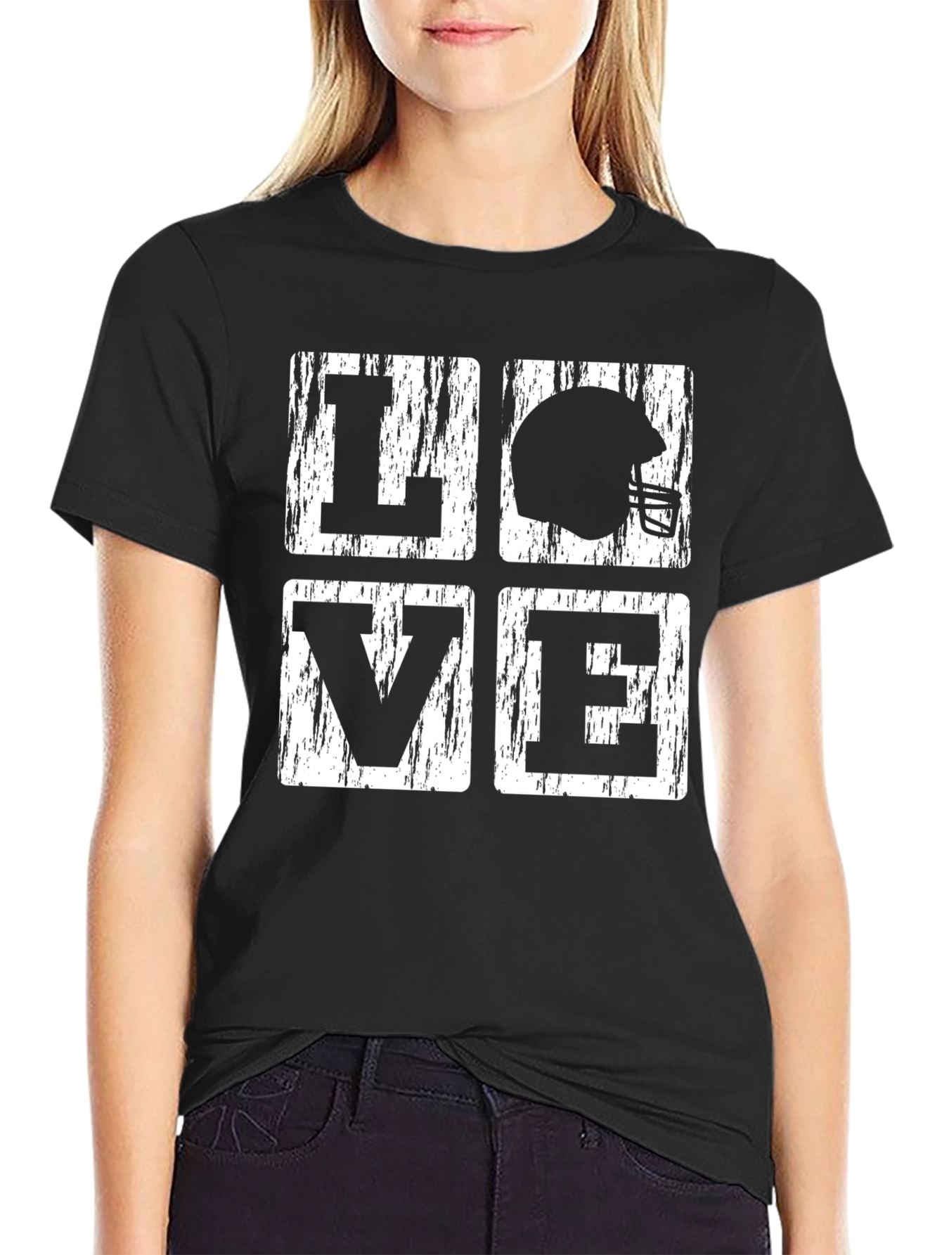 LOVE Football Graphic Tee - Black Cotton T-Shirt