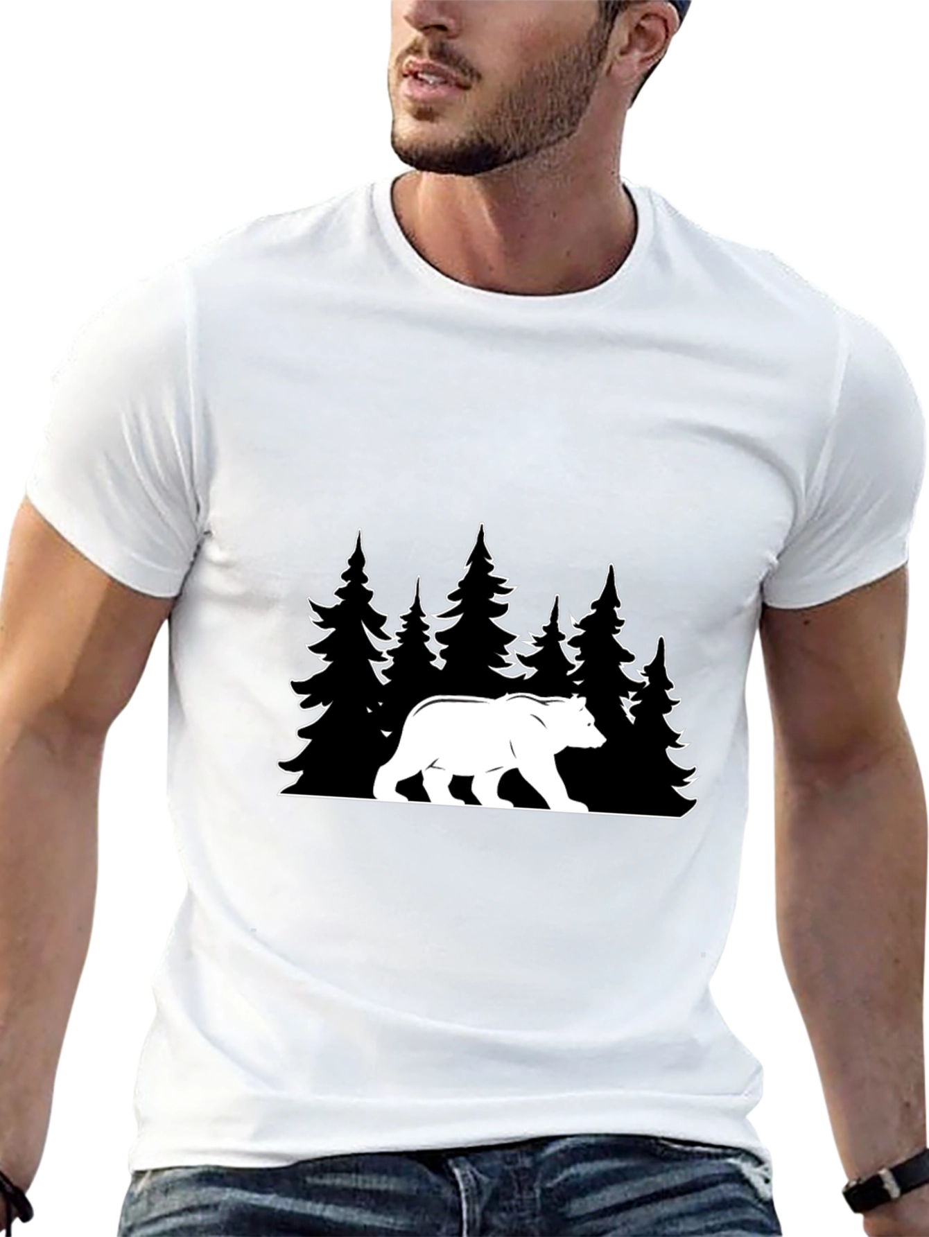 Bear & Trees Graphic T-Shirt - Nature Lover Tee