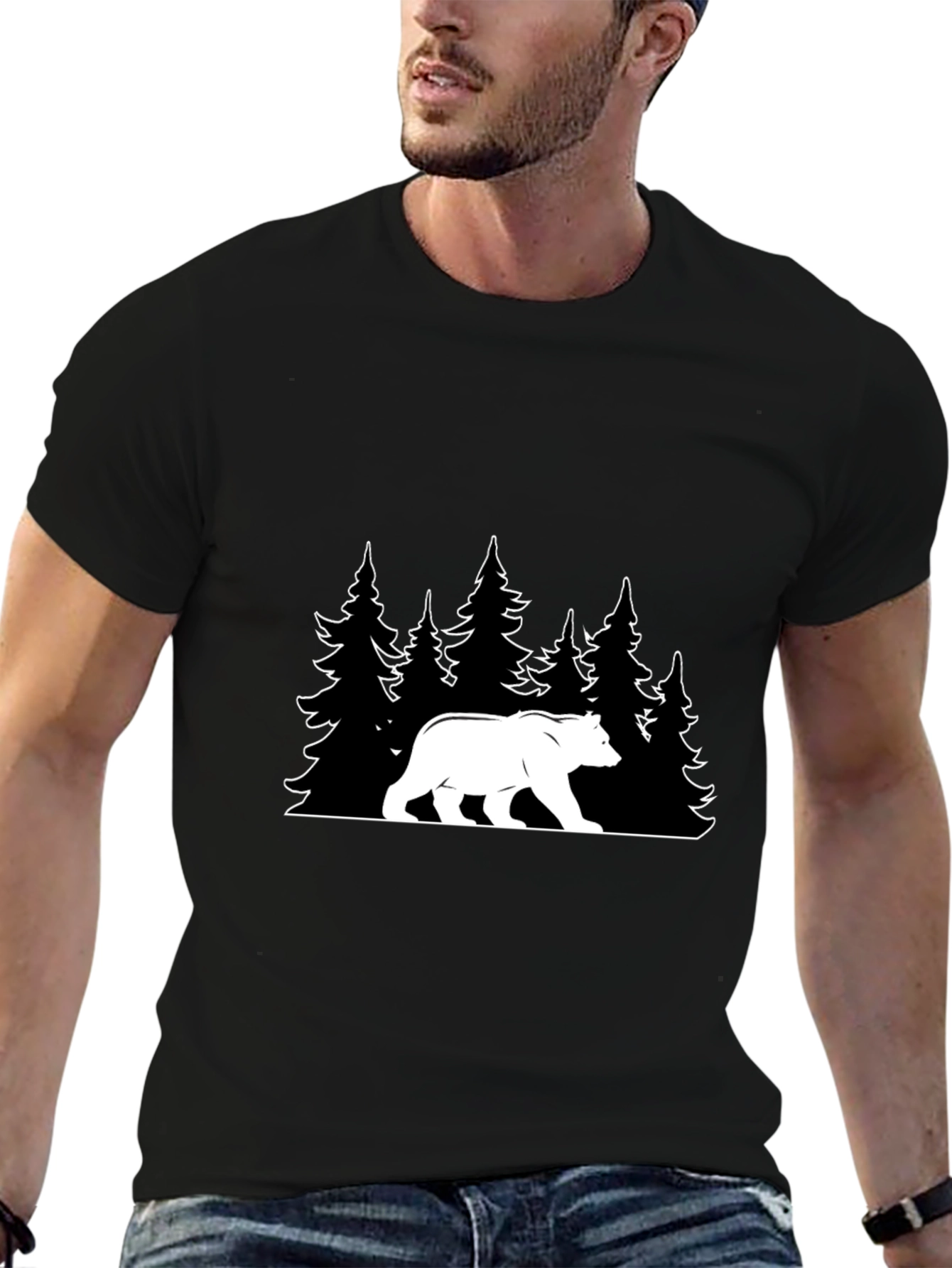 Bear & Trees Graphic T-Shirt - Nature Lover Tee